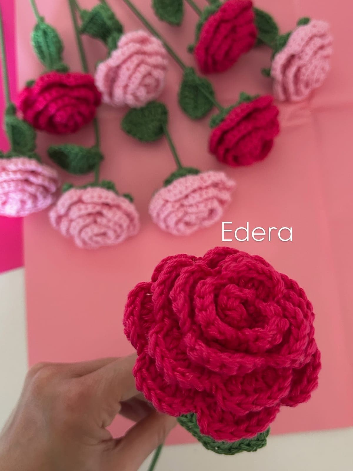 Red and pink crochet roses that never wilt